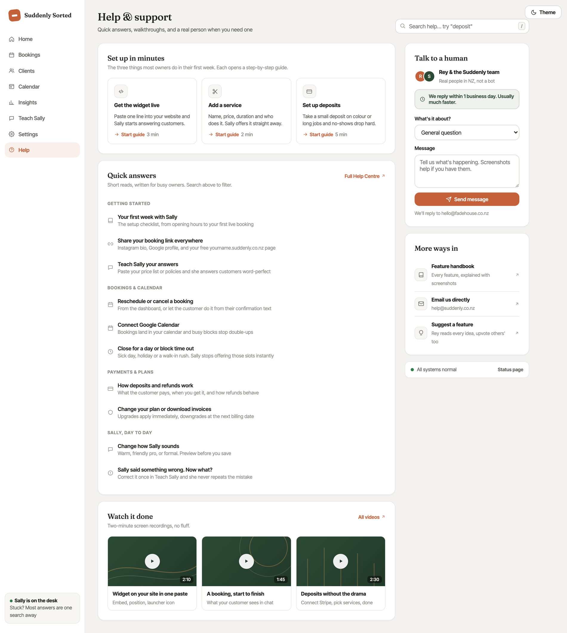The Help & support page in your dashboard.